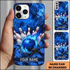 Maxcorners Bowling Phone Case Fiery Blaze Ball Pins Strike Floating Coal Rocks Camo Pattern Personalized Name Multi Options Cover (7 Colors)