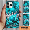 Maxcorners Bowling Phone Case Fiery Blaze Ball Pins Strike Floating Coal Rocks Camo Pattern Personalized Name Multi Options Cover (7 Colors)