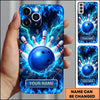 Maxcorners Bowling Phone Case Electric Lightning Energy Bolts Fiery Flames Ball Pins Impact Rocks Personalized Name Multi Options Cover (7 Colors)