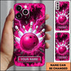 Maxcorners Bowling Phone Case Electric Lightning Energy Bolts Fiery Flames Ball Pins Impact Rocks Personalized Name Multi Options Cover (7 Colors)