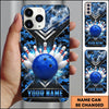 Maxcorners Bowling Phone Case Camo Camouflage Pattern Hexagon Carbon Fiber Grid Ball Pins Lightning Personalized Name Multi Options Cover (7 Colors)