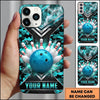 Maxcorners Bowling Phone Case Camo Camouflage Pattern Hexagon Carbon Fiber Grid Ball Pins Lightning Personalized Name Multi Options Cover (7 Colors)