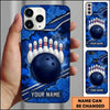 Maxcorners Bowling Phone Case Cracked Stone Wall Camouflage Pattern Hexagon Mesh Ball Pins Strike Personalized Name Multi Options Cover (7 Colors)