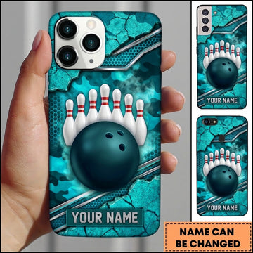Maxcorners Bowling Phone Case Cracked Stone Wall Camouflage Pattern Hexagon Mesh Ball Pins Strike Personalized Name Multi Options Cover (7 Colors)