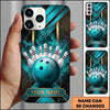 Maxcorners Bowling Phone Case Marble Texture Geometry Golden Lines Hexagon Grid Ball Pins Smoke Personalized Name Multi Options Cover (7 Colors)