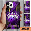 Maxcorners Bowling Phone Case Marble Texture Geometry Golden Lines Hexagon Grid Ball Pins Smoke Personalized Name Multi Options Cover (7 Colors)