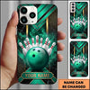 Maxcorners Bowling Phone Case Marble Texture Geometry Golden Lines Hexagon Grid Ball Pins Smoke Personalized Name Multi Options Cover (7 Colors)