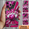 Maxcorners Bowling Phone Case Checkered Racing Flag Carbon Fiber Texture Ball Pins Impact Smoke Personalized Name Multi Options Cover (7 Colors)