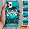 Maxcorners Bowling Phone Case Geometric Triangle Frame Hexagon Mesh Ball Pins Impact Shards Glass Personalized Name Multi Options Cover (7 Colors)
