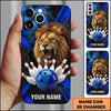 Maxcorners Bowling Phone Case Roaring Lion Mane Sparks Cracked Concrete Surface Ball Strike Pins Personalized Name Multi Options Cover (7 Colors)