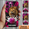 Maxcorners Bowling Phone Case Roaring Lion Mane Sparks Cracked Concrete Surface Ball Strike Pins Personalized Name Multi Options Cover (7 Colors)
