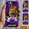 Maxcorners Bowling Phone Case Roaring Lion Mane Sparks Cracked Concrete Surface Ball Strike Pins Personalized Name Multi Options Cover (7 Colors)