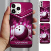 Maxcorners Bowling Phone Case Trophy Championship Emblem Chevron Stripes Carbon Fiber Surface Pins Alley Personalized Name Multi Options Cover (7 Colors)