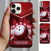 Maxcorners Bowling Phone Case Trophy Championship Emblem Chevron Stripes Carbon Fiber Surface Pins Alley Personalized Name Multi Options Cover (7 Colors)