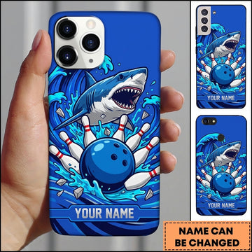 Maxcorners Bowling Phone Case Ocean Shark Sharp Teeth Water Waves Splashes Pins Strike Cartoon Shards Personalized Name Multi Options Cover (7 Colors)