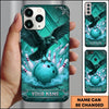 Maxcorners Bowling Phone Case Black Crow Raven Spreading Wings Perched Ball Fog Smoke Mystical Pattern Pins Personalized Name Multi Options Cover (7 Colors)
