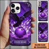 Maxcorners Bowling Phone Case Black Crow Raven Spreading Wings Perched Ball Fog Smoke Mystical Pattern Pins Personalized Name Multi Options Cover (7 Colors)