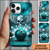 Maxcorners Bowling Phone Case Winged Metallic Skull Feather Wings Electric Lightning Bolts Ball Strike Pins Smoke Personalized Name Multi Options Cover (7 Colors)