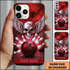 Maxcorners Bowling Phone Case Winged Metallic Skull Feather Wings Electric Lightning Bolts Ball Strike Pins Smoke Personalized Name Multi Options Cover (7 Colors)