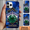 Maxcorners Bowling Phone Case Emerald Gemstone Ball Pins Geometric Frame Smoke Clouds Marble Texture Personalized Name Multi Options Cover (7 Colors)