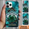 Maxcorners Bowling Phone Case Emerald Gemstone Ball Pins Geometric Frame Smoke Clouds Marble Texture Personalized Name Multi Options Cover (7 Colors)