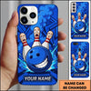 Maxcorners Bowling Phone Case Smiling Ball Mascot Expressive Pins Character Splash Cloud Geometric Background Personalized Name Multi Options Cover (7 Colors)