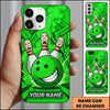 Maxcorners Bowling Phone Case Smiling Ball Mascot Expressive Pins Character Splash Cloud Geometric Background Personalized Name Multi Options Cover (7 Colors)