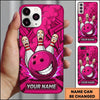 Maxcorners Bowling Phone Case Smiling Ball Mascot Expressive Pins Character Splash Cloud Geometric Background Personalized Name Multi Options Cover (7 Colors)