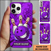 Maxcorners Bowling Phone Case Smiling Ball Mascot Expressive Pins Character Splash Cloud Geometric Background Personalized Name Multi Options Cover (7 Colors)