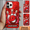 Maxcorners Bowling Phone Case Smiling Ball Mascot Expressive Pins Character Splash Cloud Geometric Background Personalized Name Multi Options Cover (7 Colors)