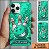 Maxcorners Bowling Phone Case Smiling Ball Mascot Expressive Pins Character Splash Cloud Geometric Background Personalized Name Multi Options Cover (7 Colors)