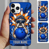 Maxcorners Bowling Phone Case Bulldog Mascot Cap Sunglasses Holding Ball Pins Fire Flames Explosion Personalized Name Multi Options Cover (7 Colors)