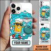 Maxcorners Bowling Phone Case Beer Mug Character Sunglasses Throwing Ball Pins Smoke Cloud Background Personalized Name Multi Options Cover (7 Colors)