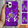 Maxcorners Bowling Phone Case Human Skeleton Cap Sunglasses Holding Beer Mug Ball Pins Lightning Brick Wall Personalized Name Multi Options Cover (7 Colors)