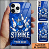 Maxcorners Bowling Phone Case Smiling Ball Mascot Crown Holding Beer Mug Pins Chevron Pattern Smoke Personalized Name Multi Options Cover (7 Colors)