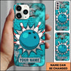 Maxcorners Bowling Phone Case Cartoon Ball Pins Strike Splash Smoke Clouds Graffiti Brick Wall Background Personalized Name Multi Options Cover (7 Colors)