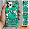Maxcorners Bowling Phone Case Cartoon Ball Pins Strike Splash Smoke Clouds Graffiti Brick Wall Background Personalized Name Multi Options Cover (7 Colors)