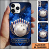 Maxcorners Bowling Phone Case Shiny Ball Wreath Laurel Leaf Frame Pins Smoke Leather Texture Chevron Personalized Name Multi Options Cover (7 Colors)