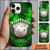 Maxcorners Bowling Phone Case Shiny Ball Wreath Laurel Leaf Frame Pins Smoke Leather Texture Chevron Personalized Name Multi Options Cover (7 Colors)