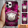 Maxcorners Bowling Phone Case Shiny Ball Wreath Laurel Leaf Frame Pins Smoke Leather Texture Chevron Personalized Name Multi Options Cover (7 Colors)