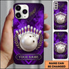 Maxcorners Bowling Phone Case Shiny Ball Wreath Laurel Leaf Frame Pins Smoke Leather Texture Chevron Personalized Name Multi Options Cover (7 Colors)