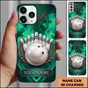Maxcorners Bowling Phone Case Shiny Ball Wreath Laurel Leaf Frame Pins Smoke Leather Texture Chevron Personalized Name Multi Options Cover (7 Colors)