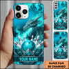 Maxcorners Bowling Phone Case Mythical Dragon Head Glowing Eyes Fiery Flames Crest Ball Pins Personalized Name Multi Options Cover (7 Colors)