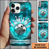 Maxcorners Bowling Phone Case Metallic Ball Glowing Hexagon Frame Circuit Grid Pins Carbon Pattern Personalized Name Multi Options Cover (7 Colors)
