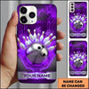 Maxcorners Bowling Phone Case Metallic Ball Glowing Hexagon Frame Circuit Grid Pins Carbon Pattern Personalized Name Multi Options Cover (7 Colors)