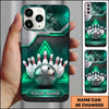Maxcorners Bowling Phone Case Steel Ball Glowing Triangle Frame Metal Plate Mesh Surface Pins Personalized Name Multi Options Cover (7 Colors)