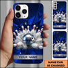 Maxcorners Bowling Phone Case Metallic Ball Shattered Pins Smoke Blast Geometric Carbon Fiber Texture Personalized Name Multi Options Cover (7 Colors)