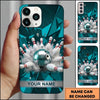 Maxcorners Bowling Phone Case Metallic Ball Shattered Pins Smoke Blast Geometric Carbon Fiber Texture Personalized Name Multi Options Cover (7 Colors)