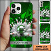 Maxcorners Bowling Phone Case Metallic Ball Shattered Pins Smoke Blast Geometric Carbon Fiber Texture Personalized Name Multi Options Cover (7 Colors)