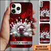 Maxcorners Bowling Phone Case Metallic Ball Shattered Pins Smoke Blast Geometric Carbon Fiber Texture Personalized Name Multi Options Cover (7 Colors)